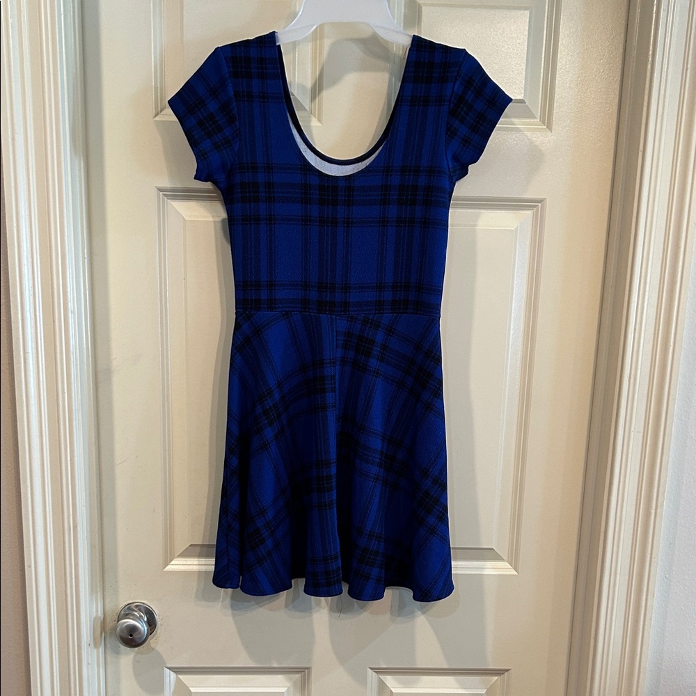 Girls Blue Plaid Fit-and-Flare Dress